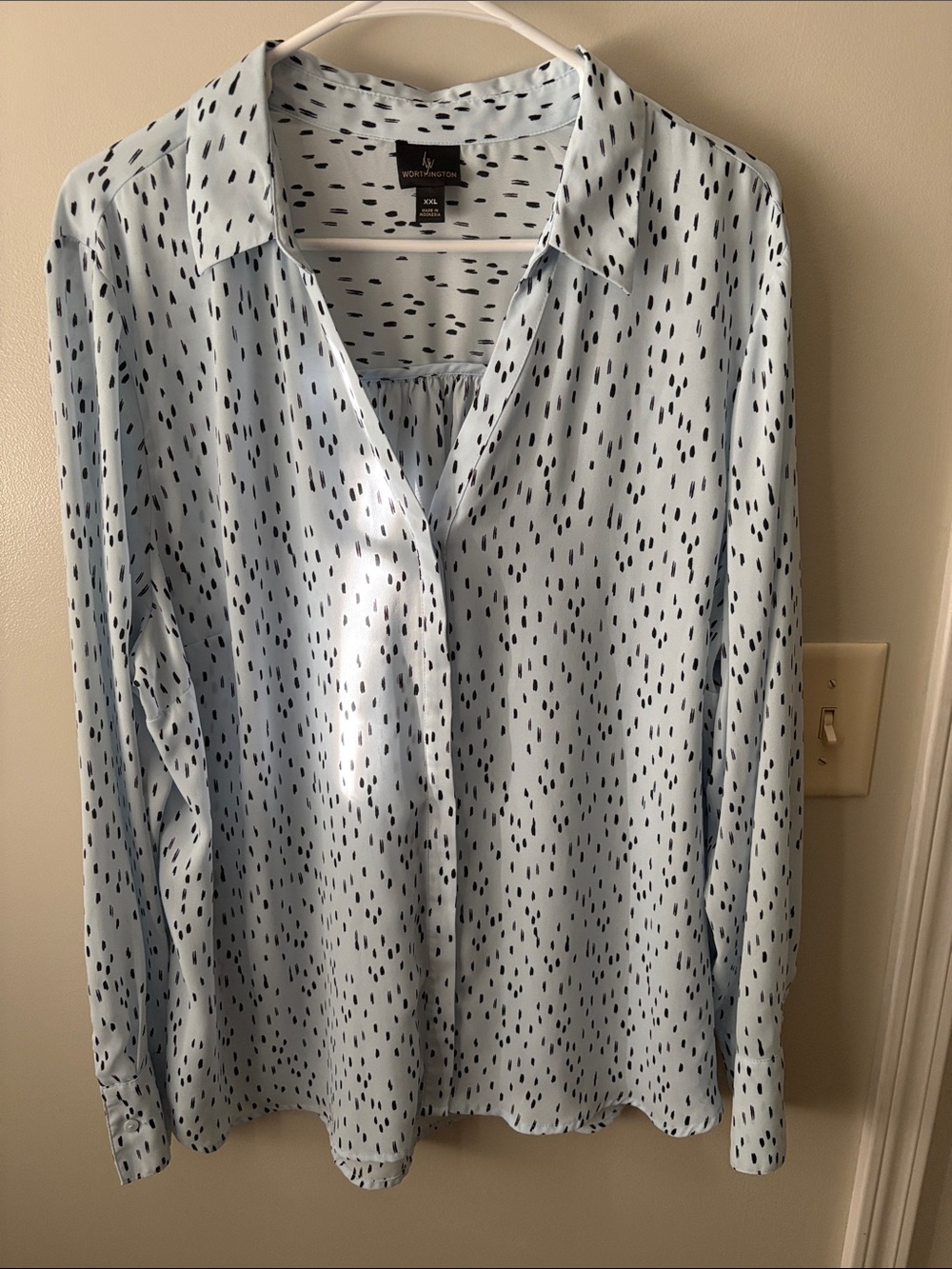 Worthington Light Blue Button-Down with Black Dot Print